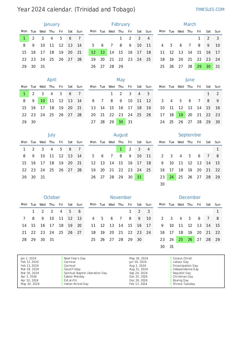 Holidays In 2025 Trinidad And Tobago Tahkeome Sun