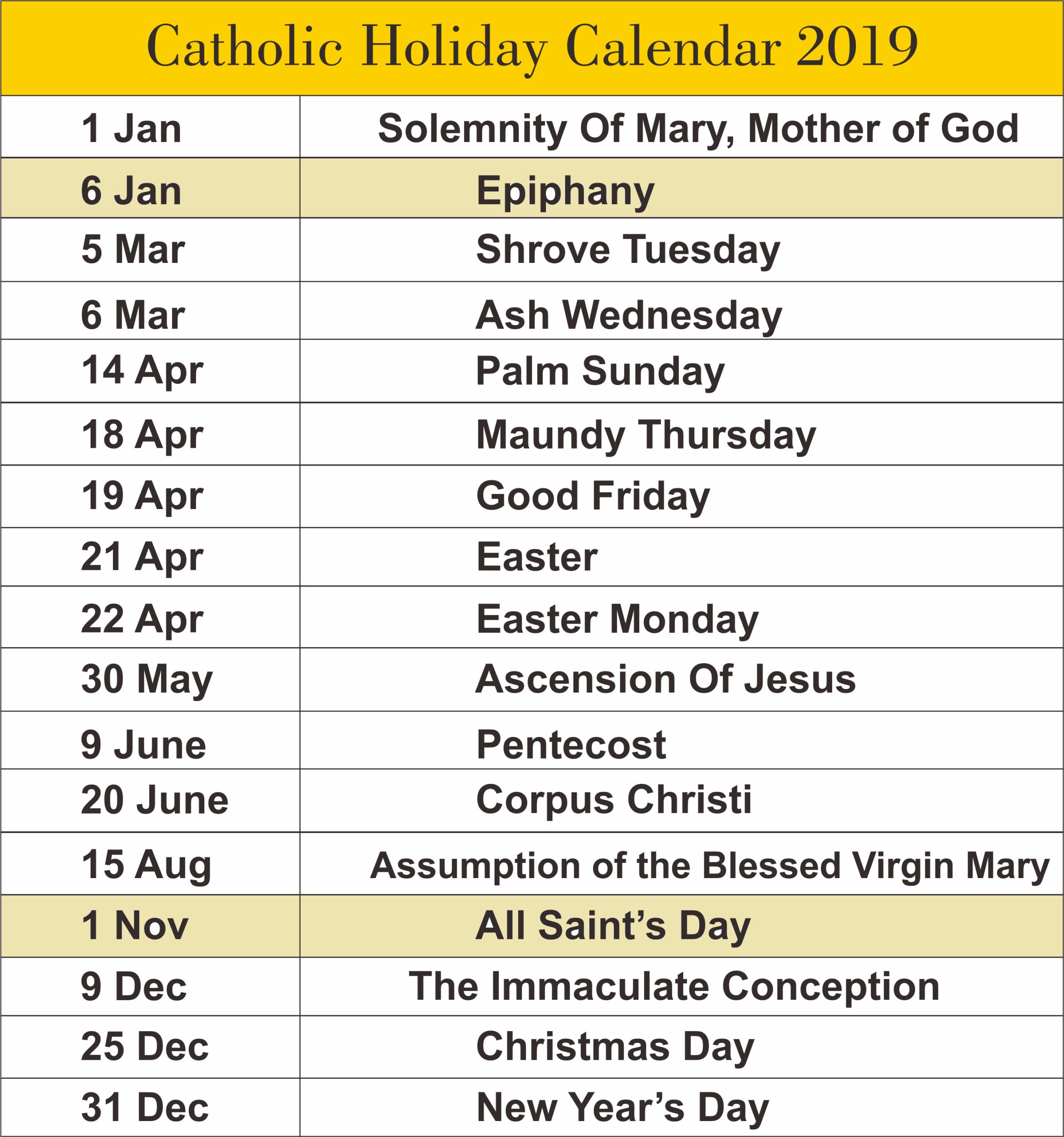 Holy Day Calendar 2025 Hannah J Holm