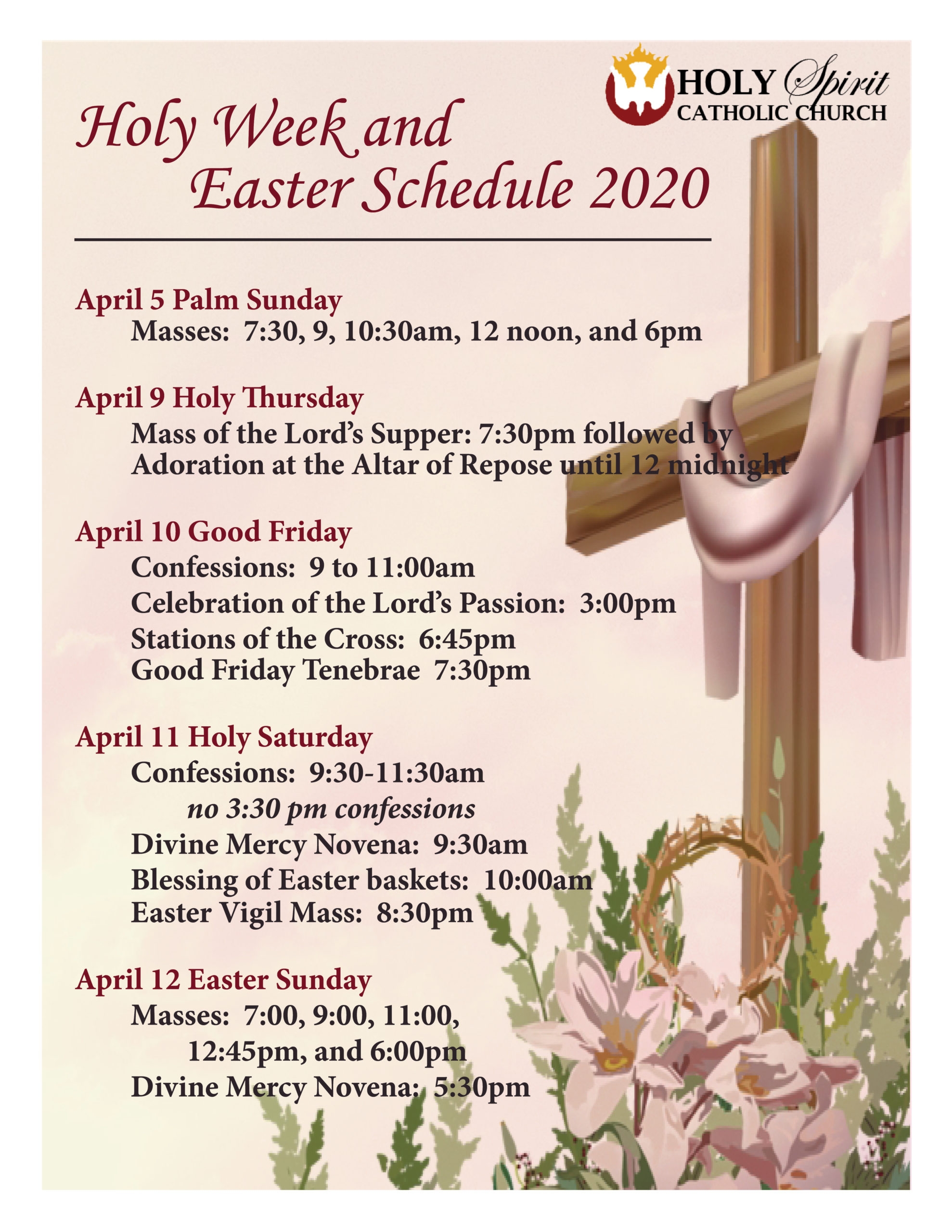 Holy Week 2025 Calendar Printable