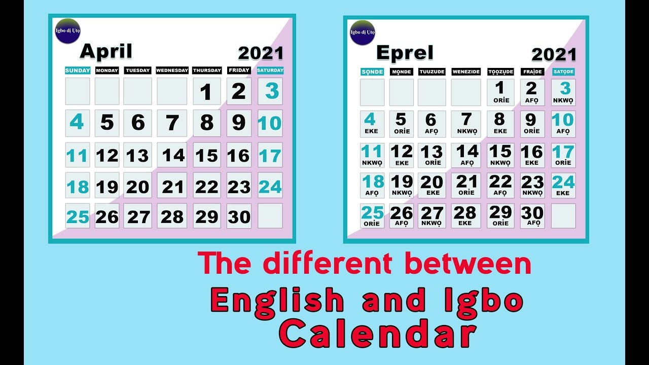 Igbo Calendar 2025 With Market Days January Download Rhea C Timberlake