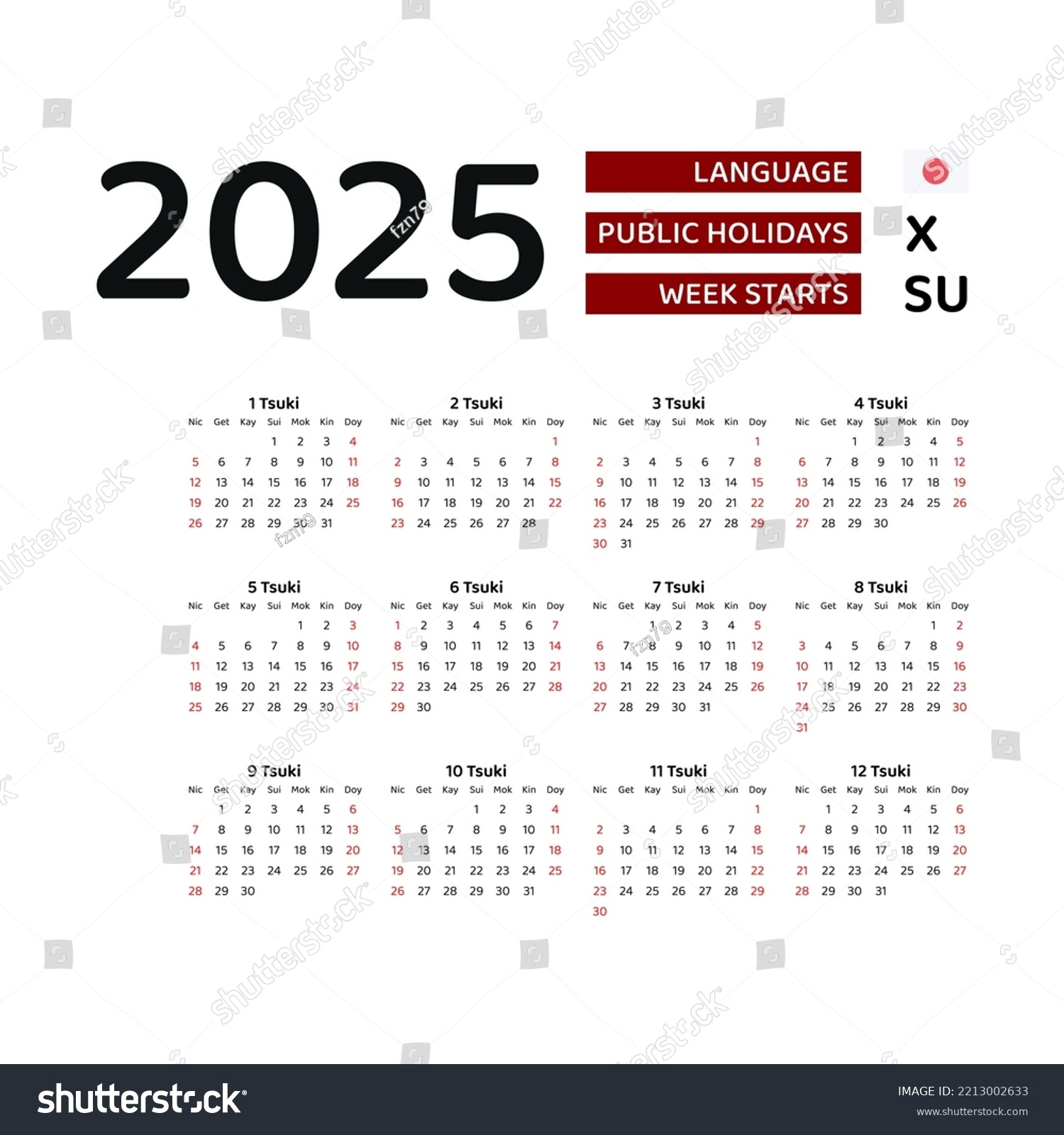 Japan Calendar 2025 Week Starts Sunday