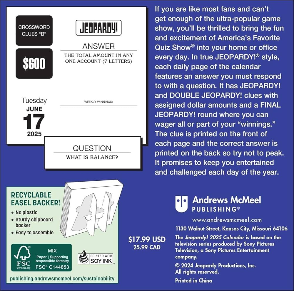 Jeopardy 2025 Day to Day Calendar Sony 9781524889852 Amazon Books