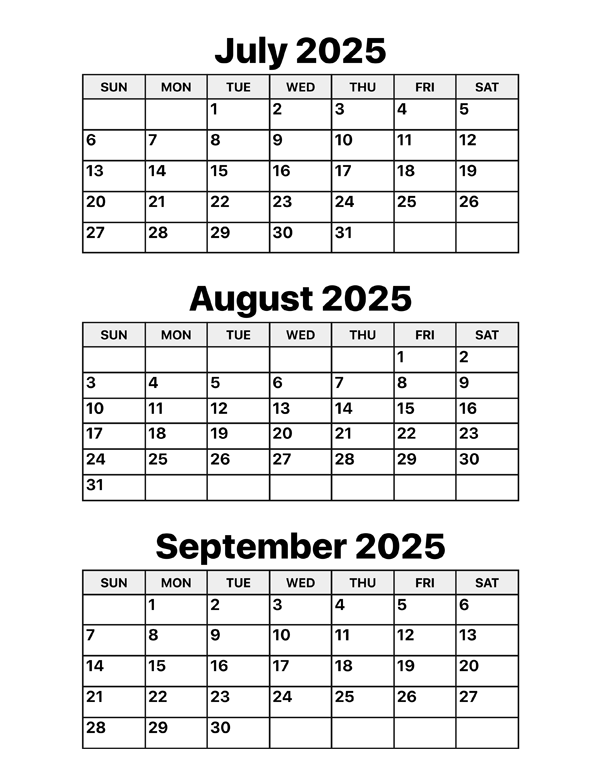 Calendar August September 2025