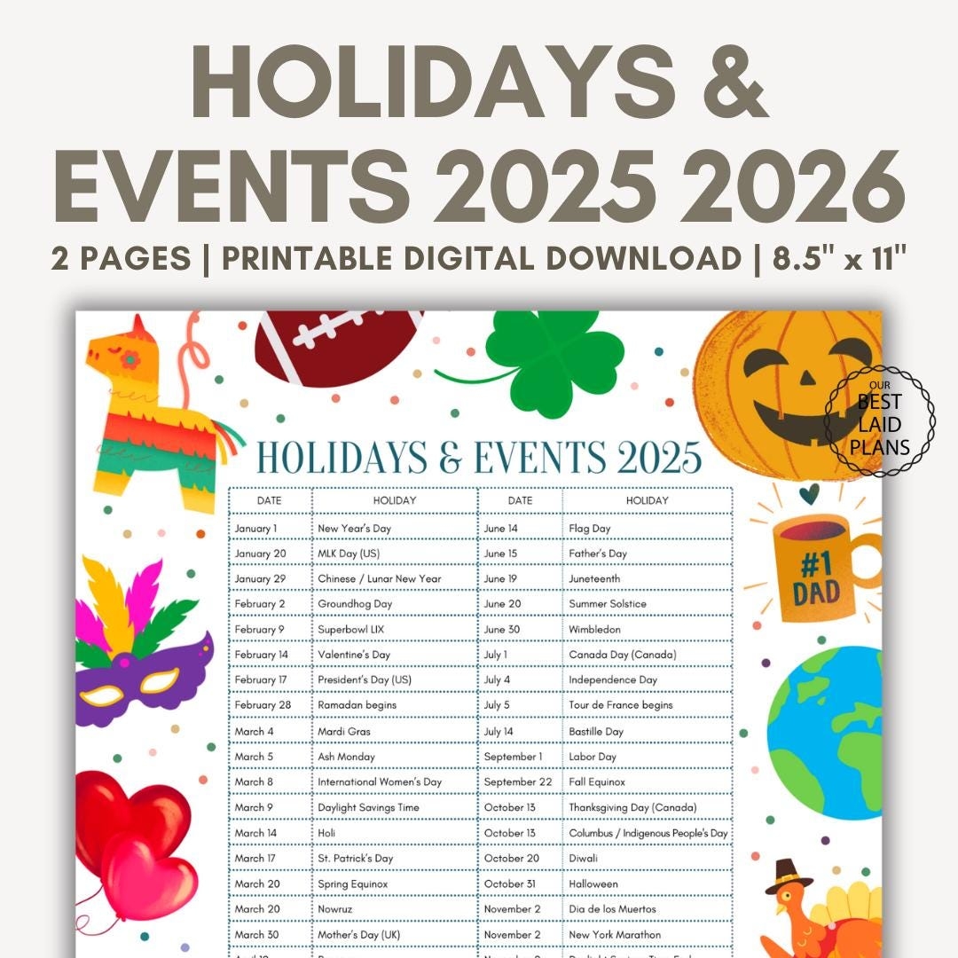 List Of Holidays 2025 Printable PDF 2025 Events And Holidays List In 