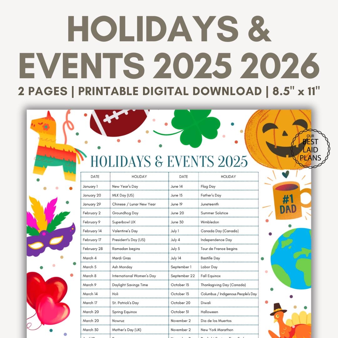List Of Holidays 2025 Printable PDF 2025 Events And Holidays List In 