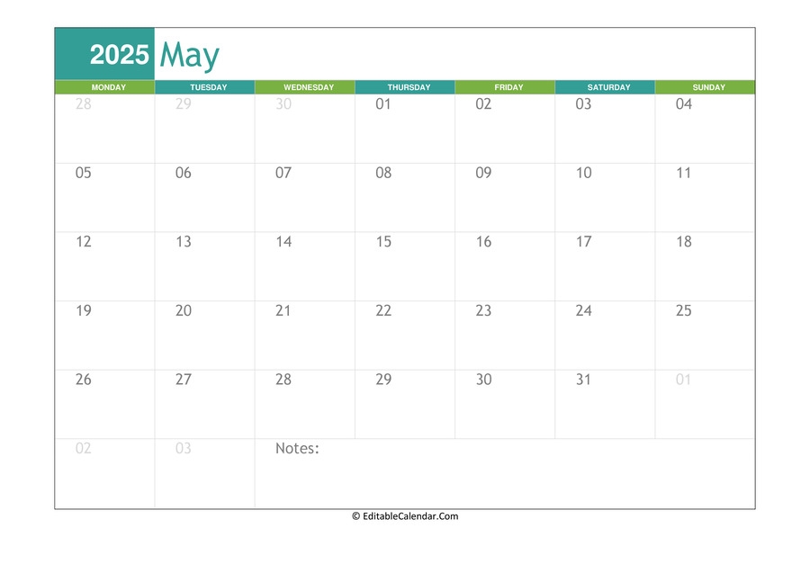 May 2025 Calendar Editable