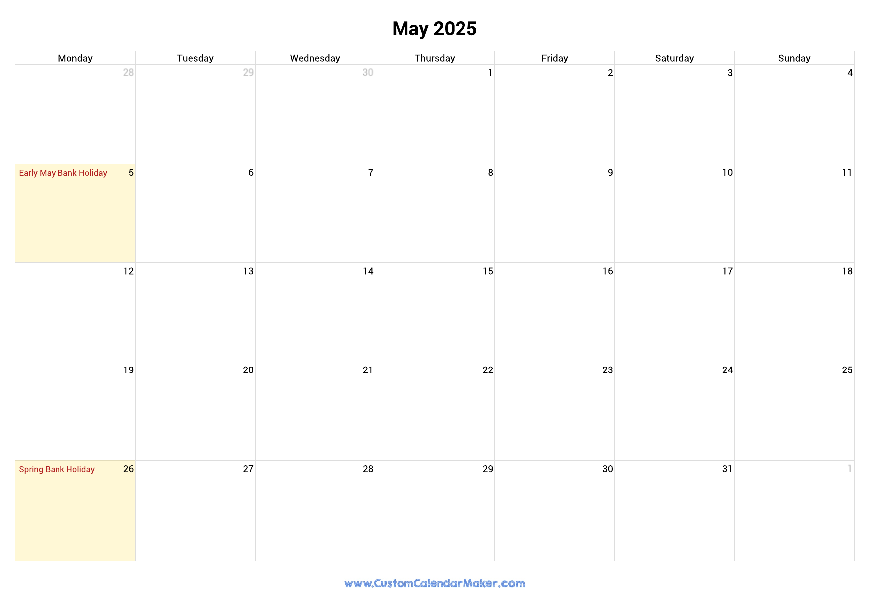 May 2025 Calendar With Bank Holidays A Comprehensive Guide Michael I