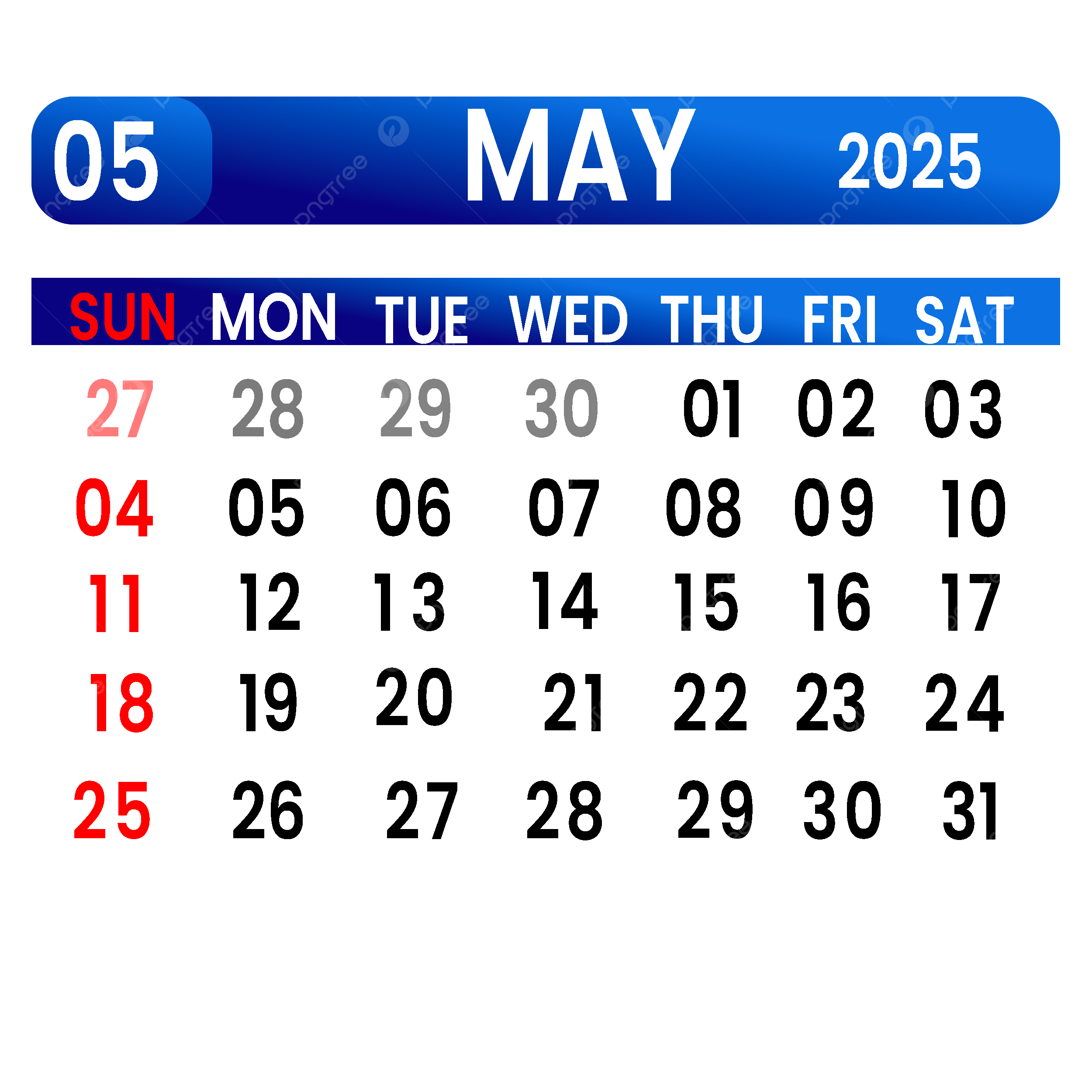 May Calendar 2025 Png Transparent Luci Simona