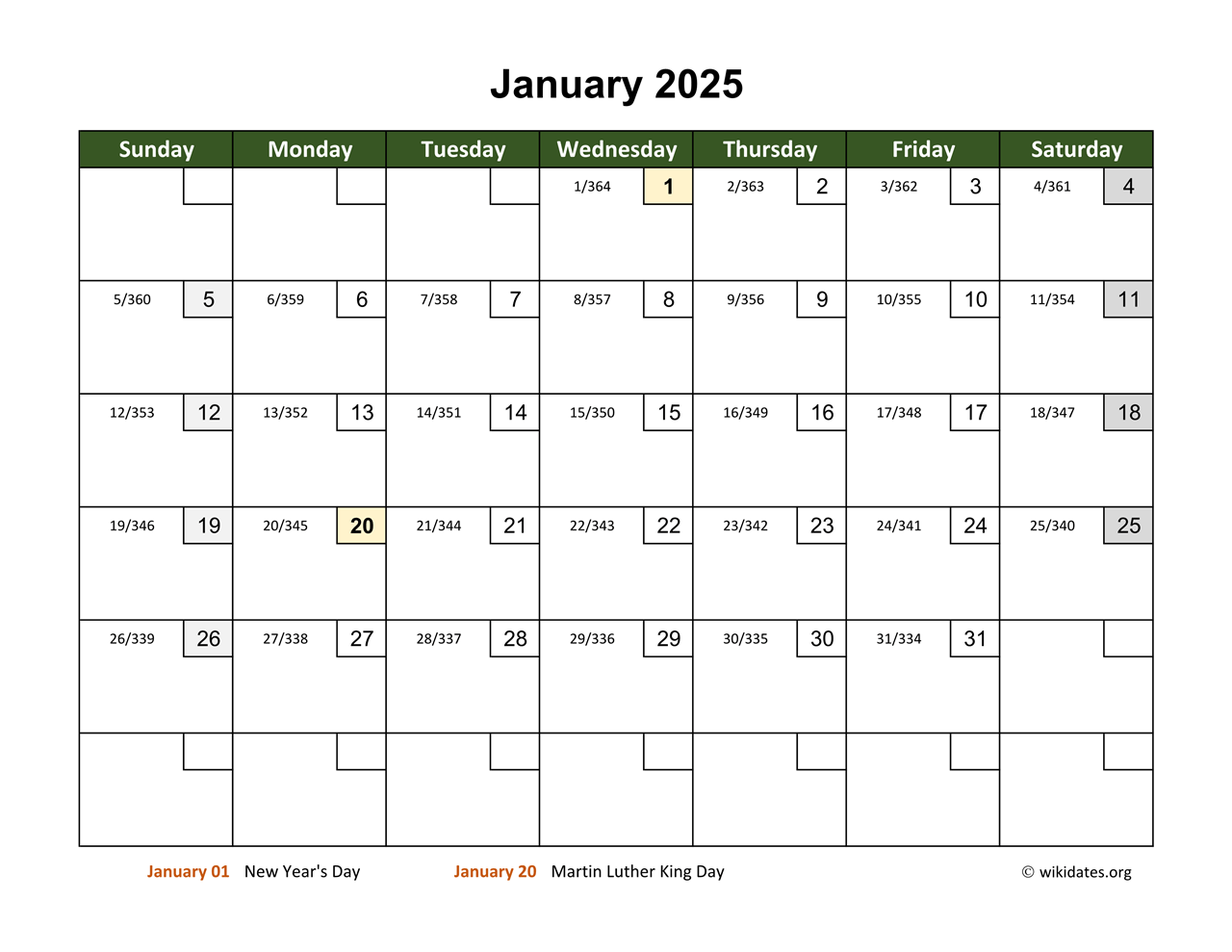 Monthly 2025 Calendar With Day Numbers WikiDates