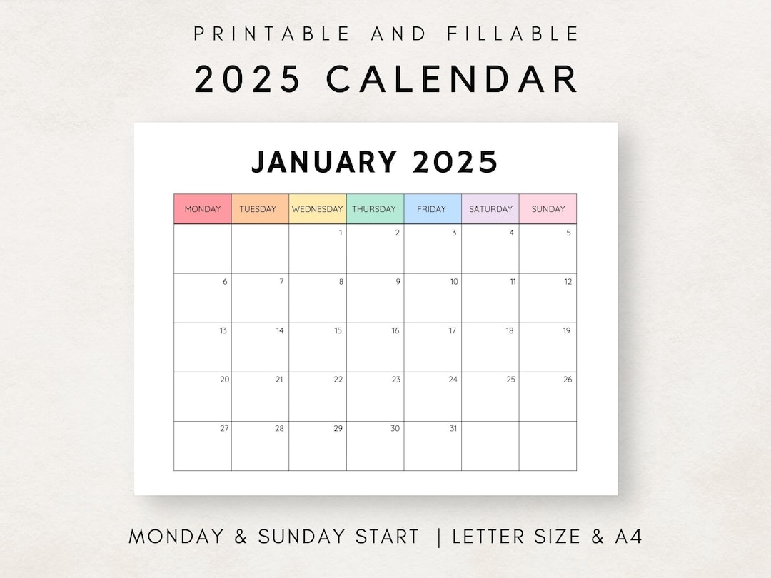Monthly Calendar 2025 2025 Calendar Printable Blank Calendar 2025 