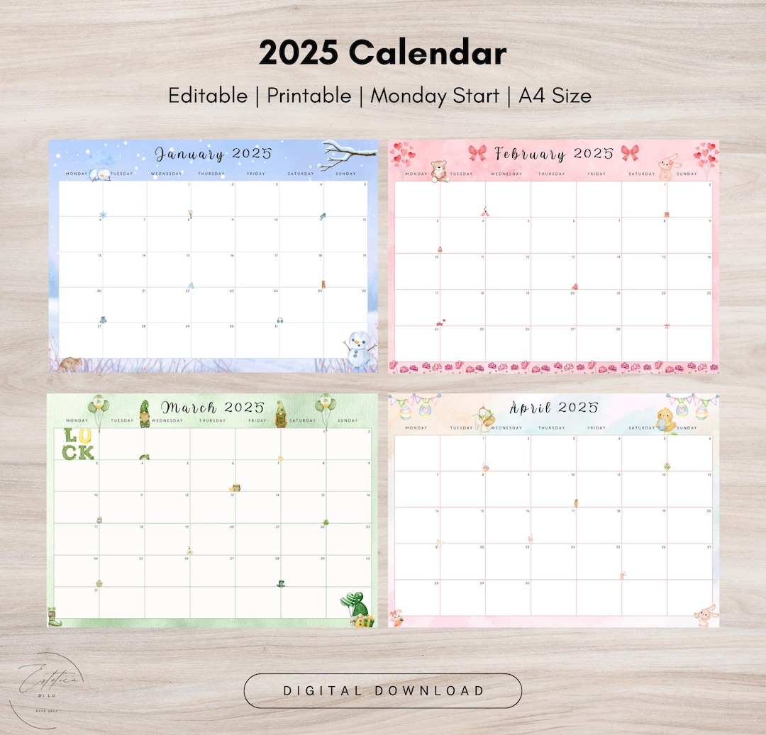 Monthly Calendar 2025 Bundle MONDAY Start Printable Fillable Monthly Calendar 2025 Editable PDF Calendar Digital Download Etsy