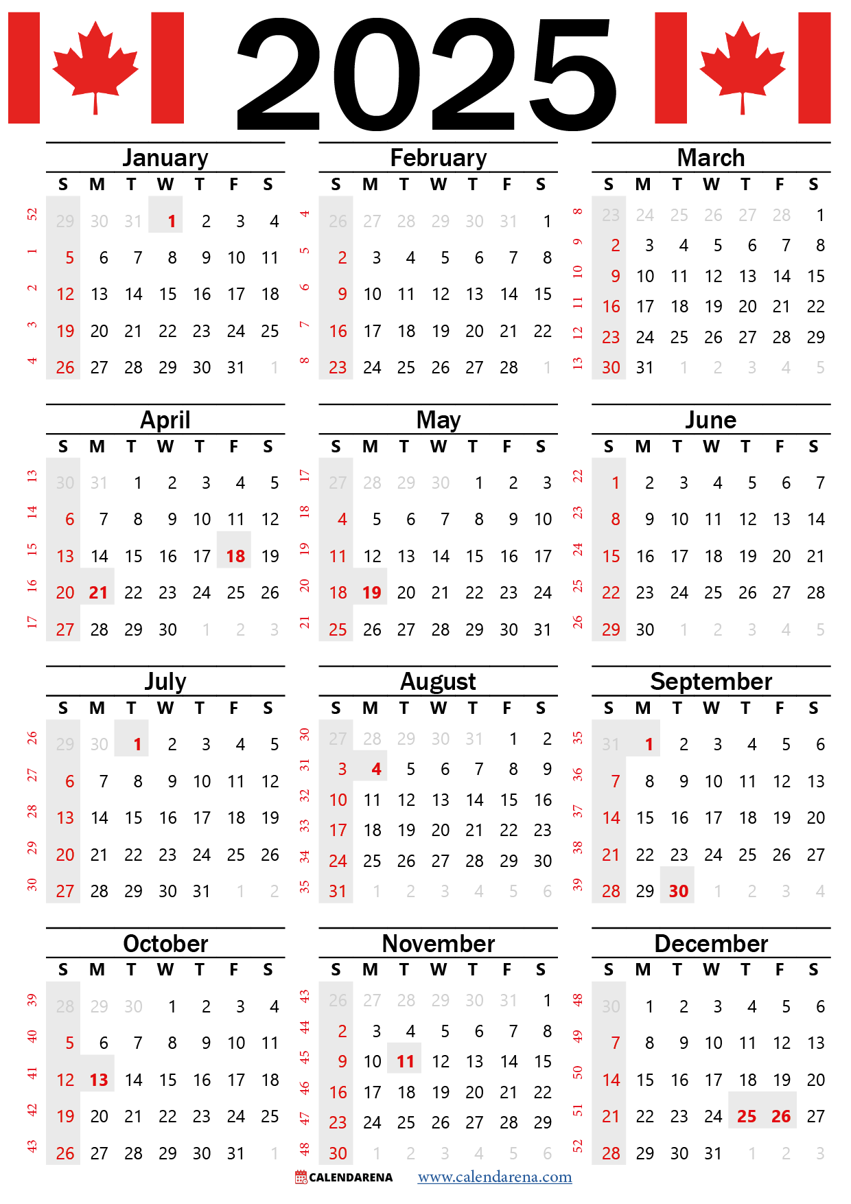 Monthly Calendar 2025 With Holidays Canada Lisa J Henderson