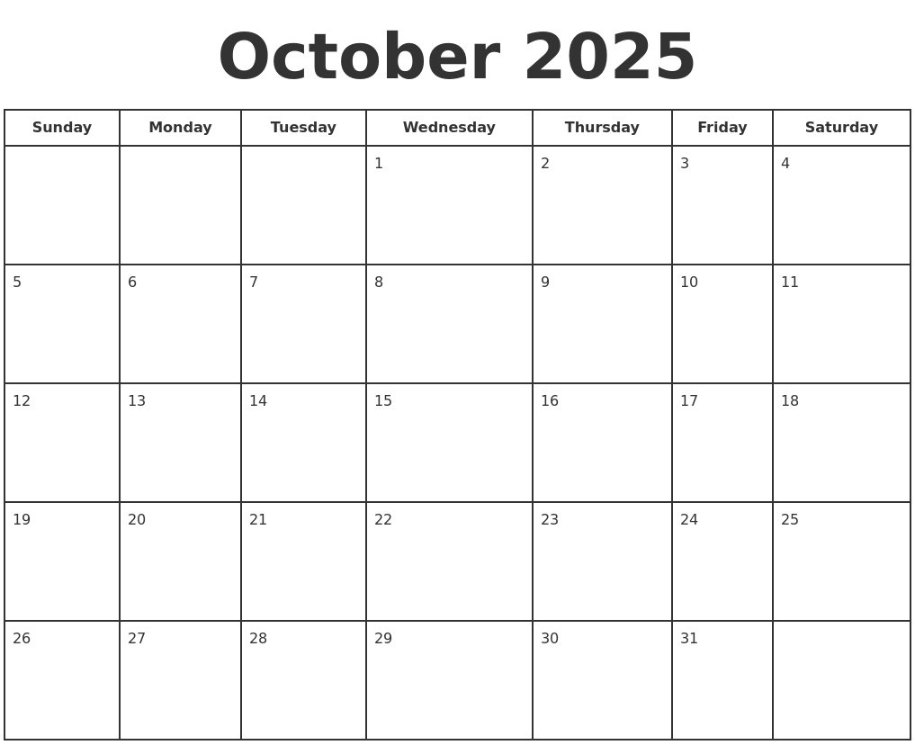 Monthly Calendar October 2025 Excel Free Ibby Kimmie