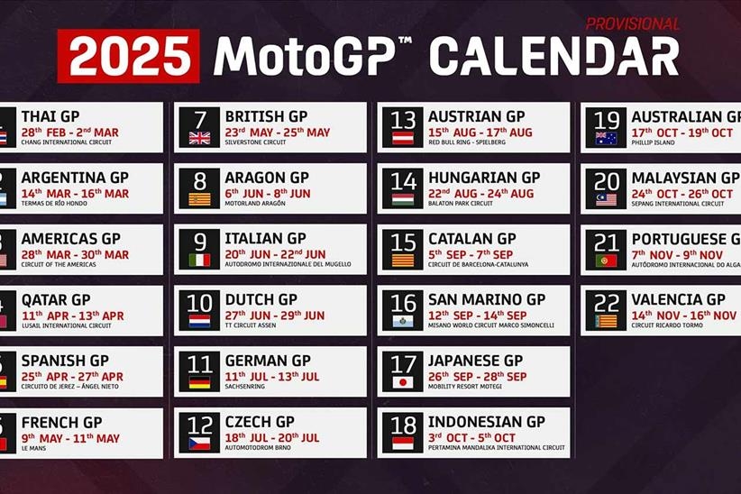 MotoGP Provisional 22 round Calendar Unveiled For The 2025 Season