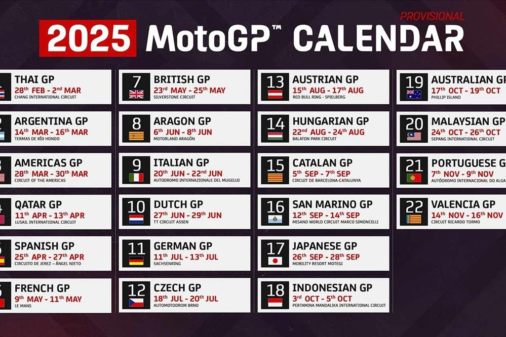 MotoGP Provisional 22 round Calendar Unveiled For The 2025 Season