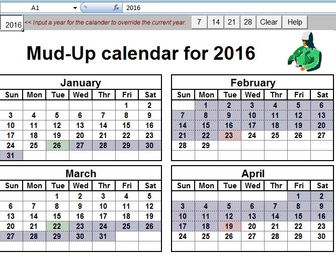 Mud Up Calendar Rotational Planner Sheet For Oilfield Personnel 