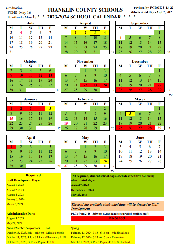 Franklin Regional 2025 Calendar Template