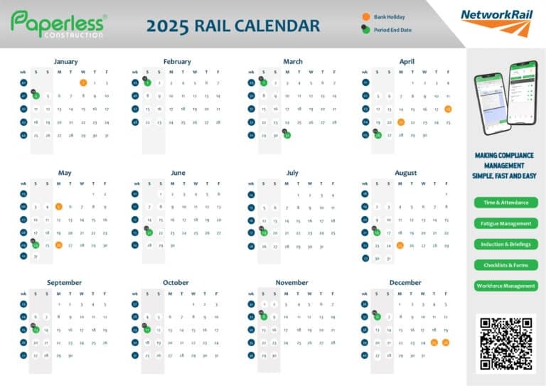 Network Rail Calendar 2025 Construction Health Safety Management