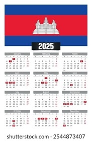 New Year 2025 Calendar Cambodia Flag Stock Vector Royalty Free