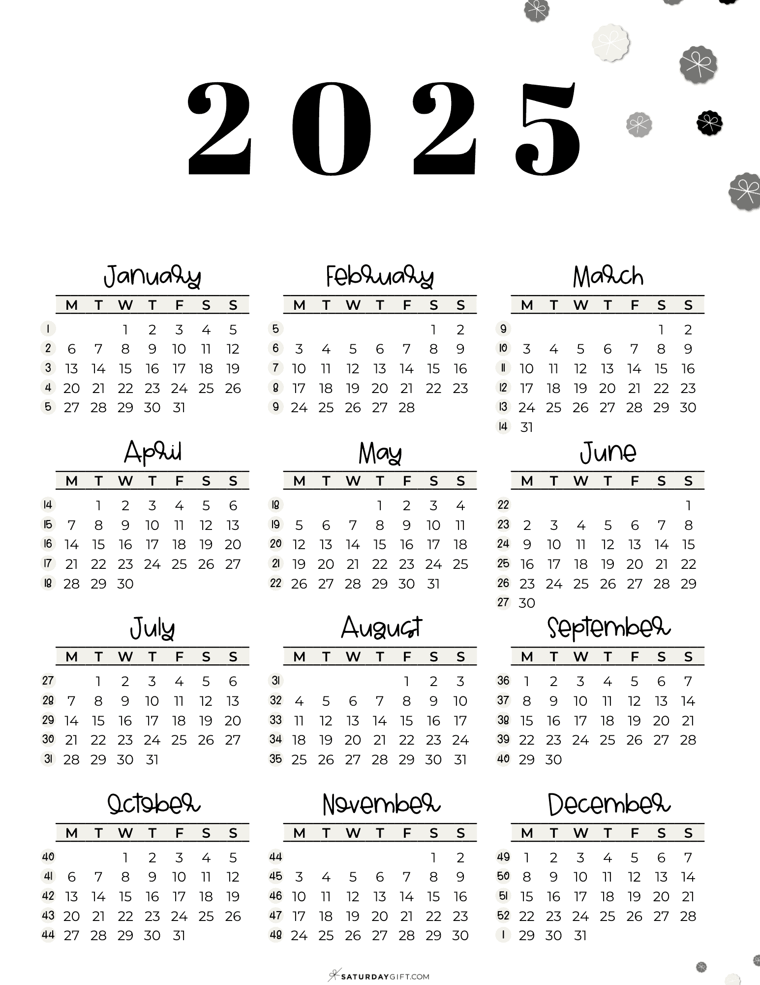 2025 Calendar With Week Numbers Printable
