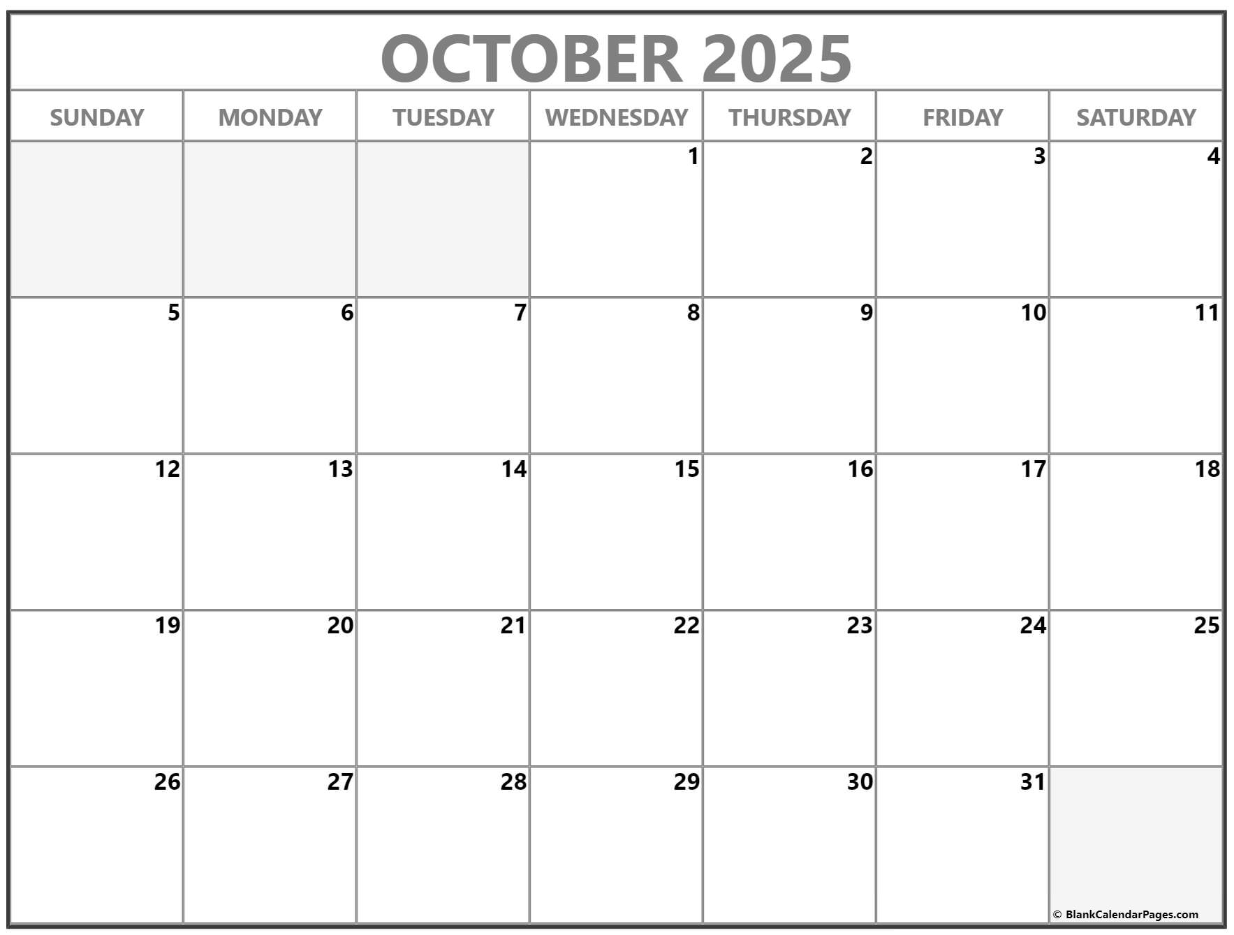 October 2025 Calendar Free Printable Calendars