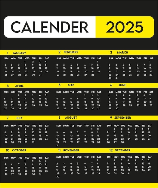 Premium Vector 2025 Calendar Template Design Vector Illustrator File 