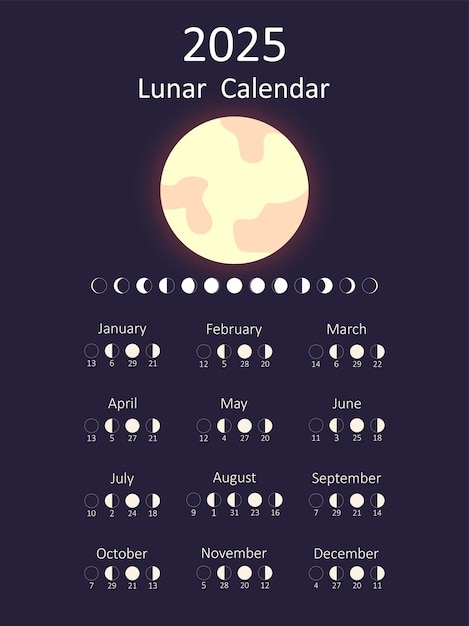 Premium Vector Moon Calendar Lunar Calendar For 2025 Year Vector 