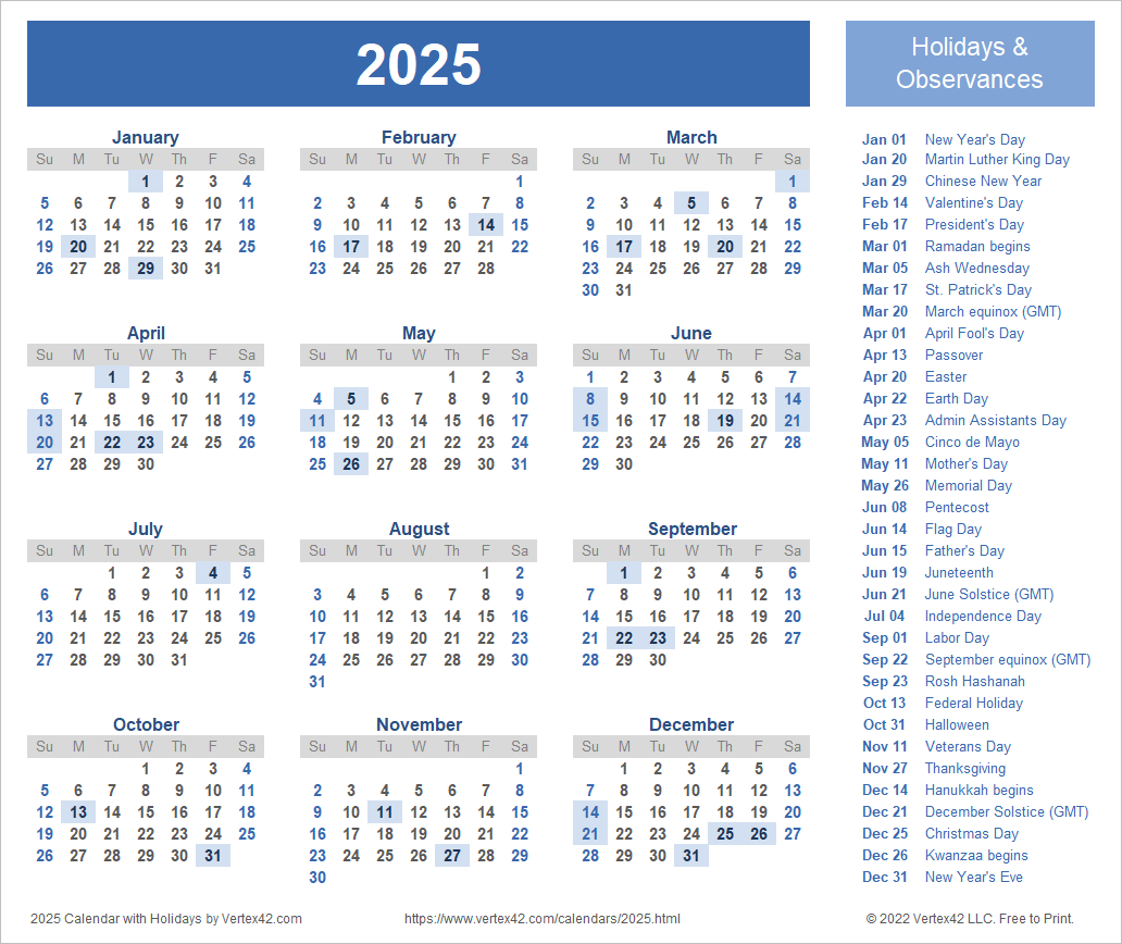 Printable 2025 Calendar With Holidays Pdf Uk Leroy D Christ