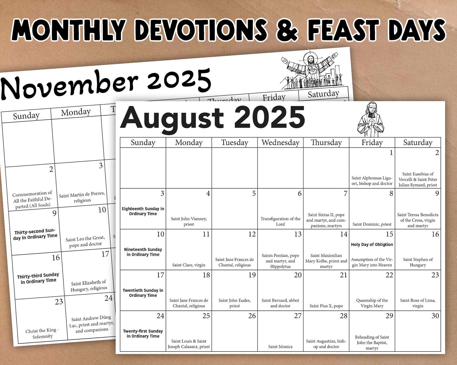 Printable 2025 Catholic Calendar Liturgical Calendar Downloadable 