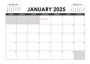 2025 Calendar Printable Uae