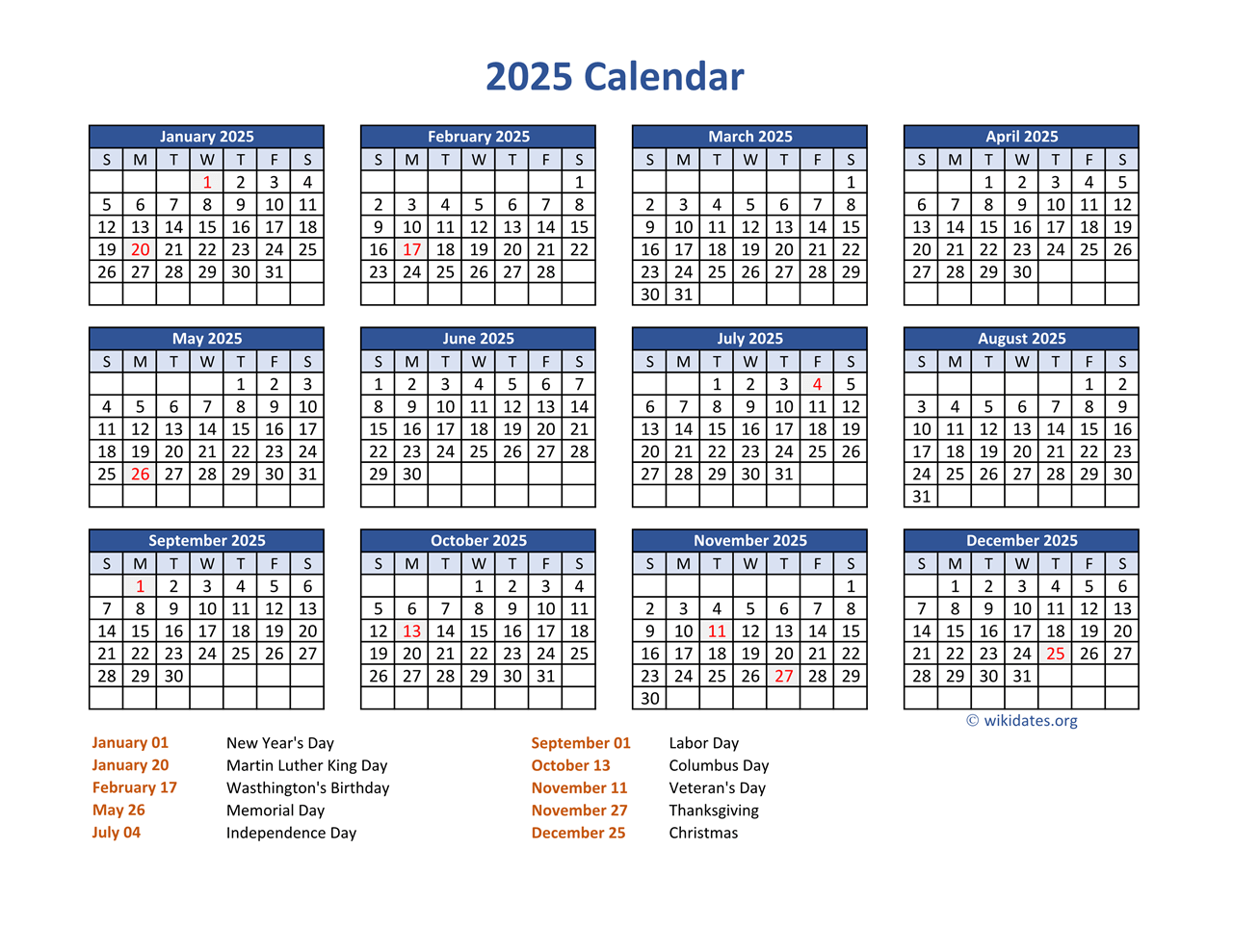 Printable Calendar 2025 With Holidays Free Pdf Download Ignacio Lavoie