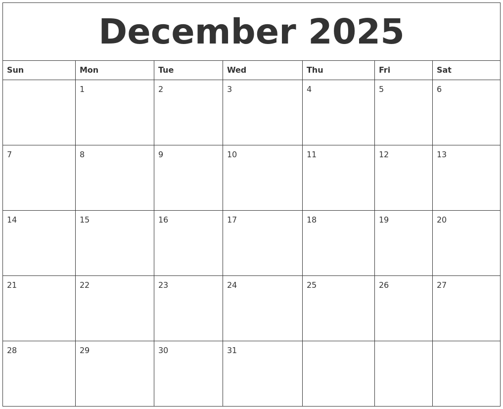 Printable Calendar Dec 2025 Free Printable With Holidays Kenneth H