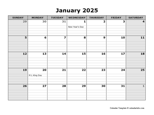 Free Printable Calendar 2025 With Lines Free Download
