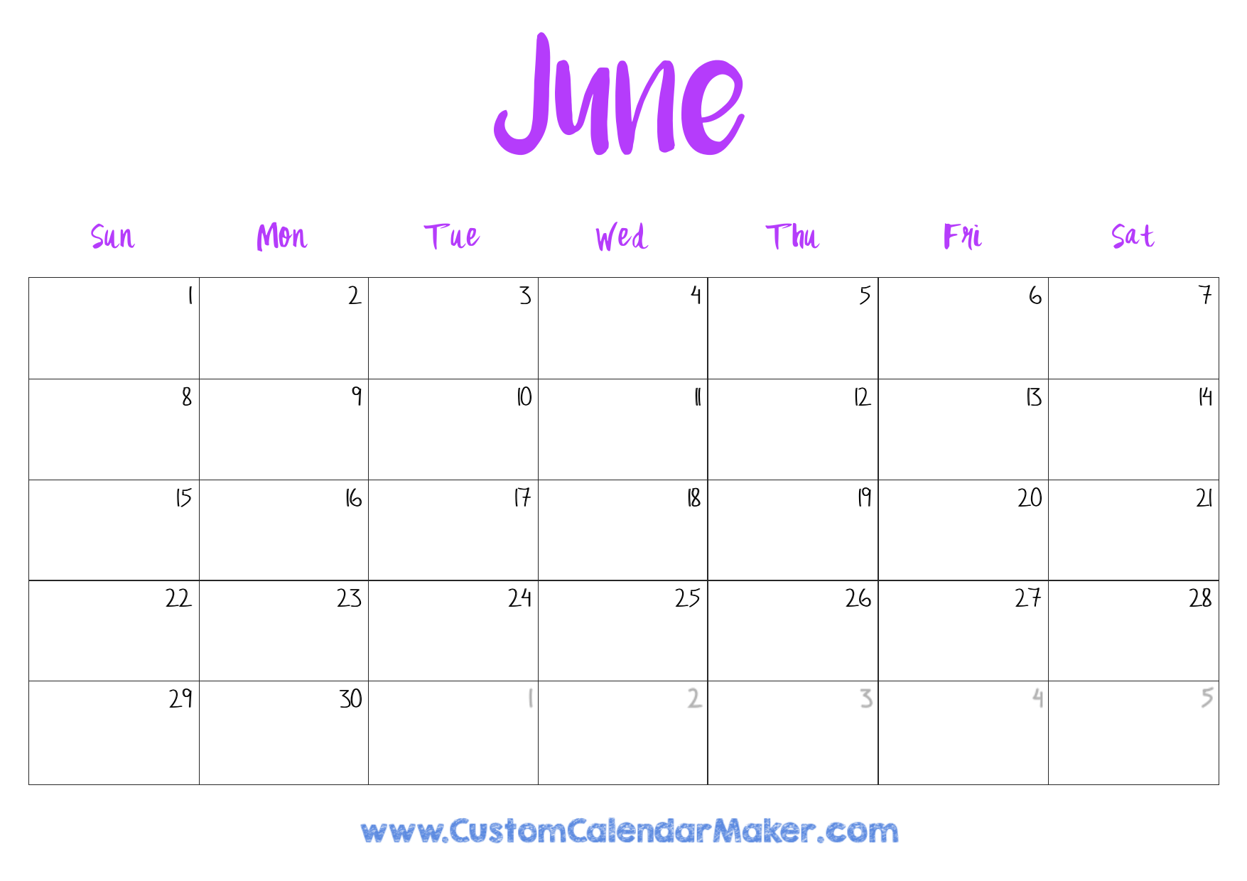 June 2025 Calendar Cute