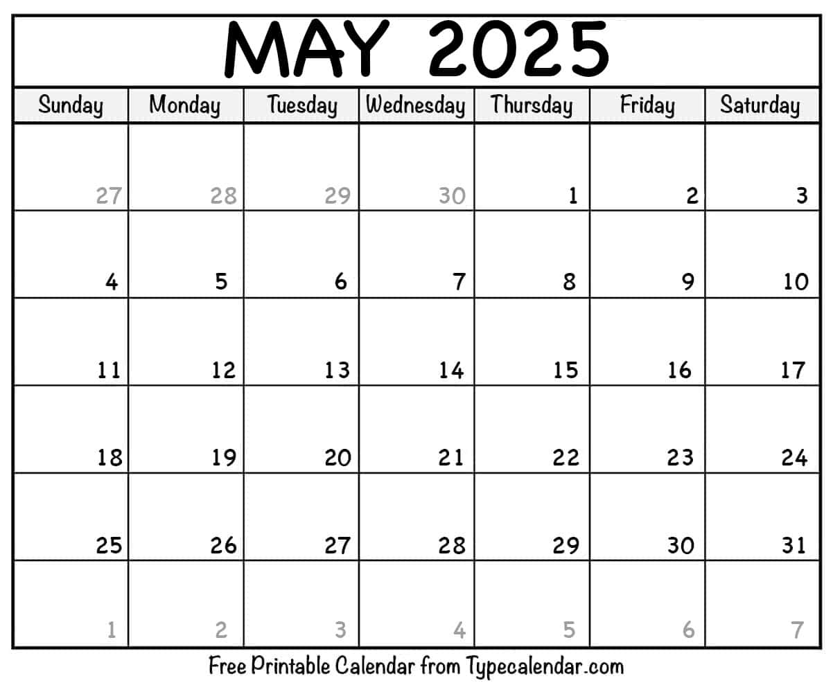 Printable May Calendar For 2025 Deborah F Bass