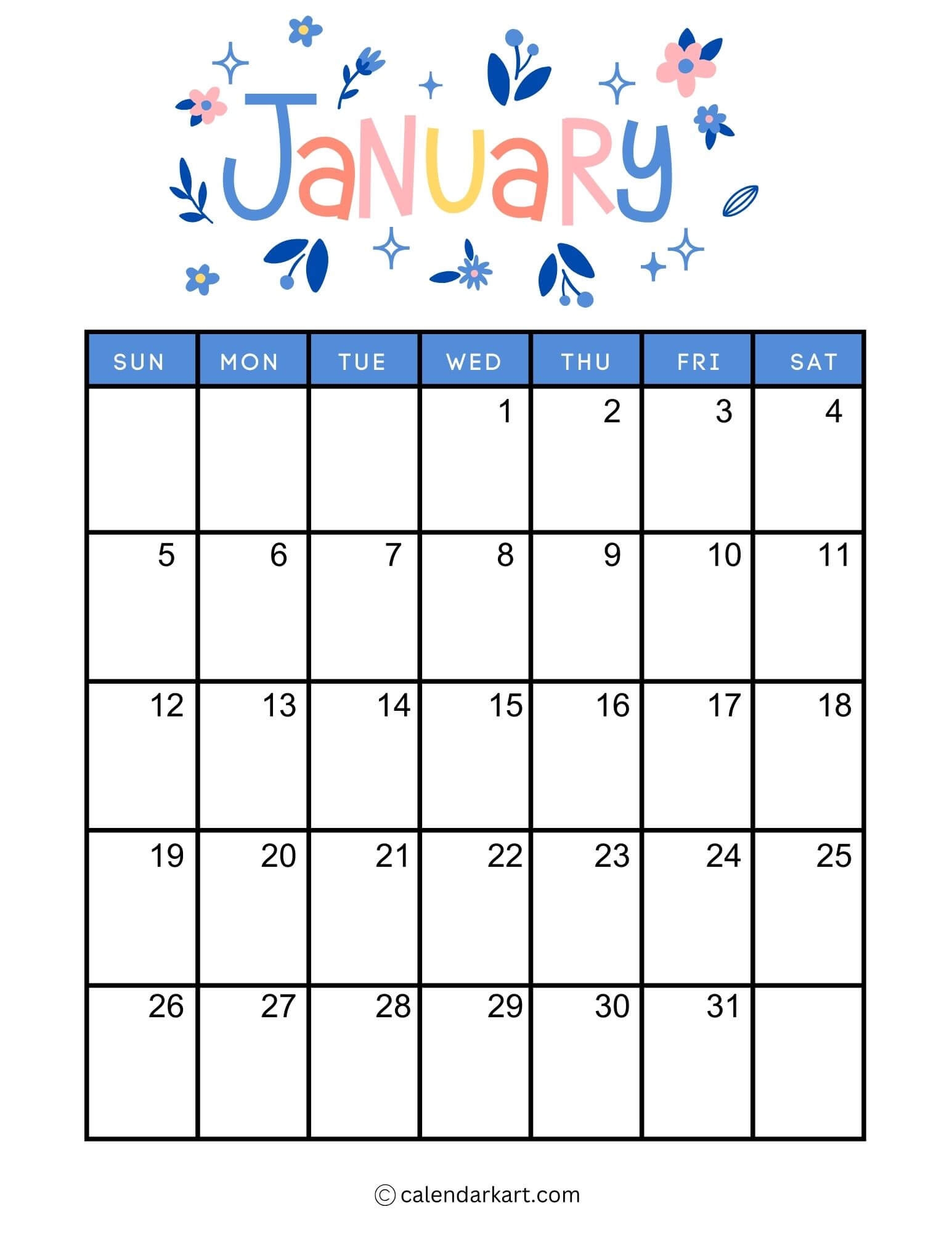 Blank Calendar 2025 Vertical
