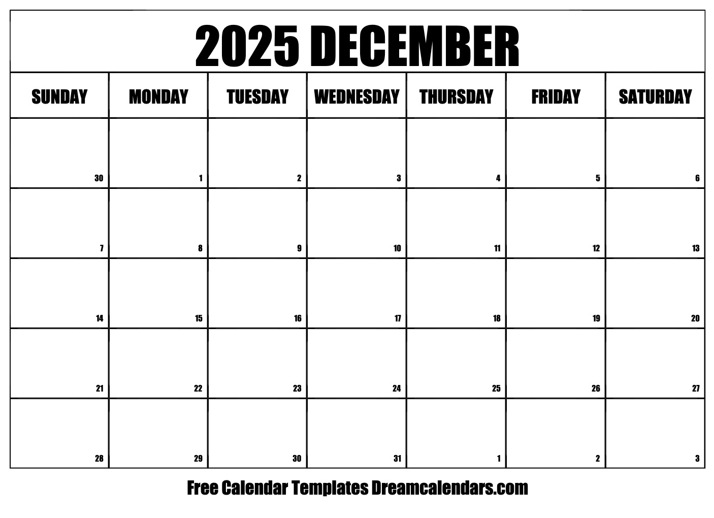 Printable Monthly Calendar December 2025 And January 2025 Free Download 