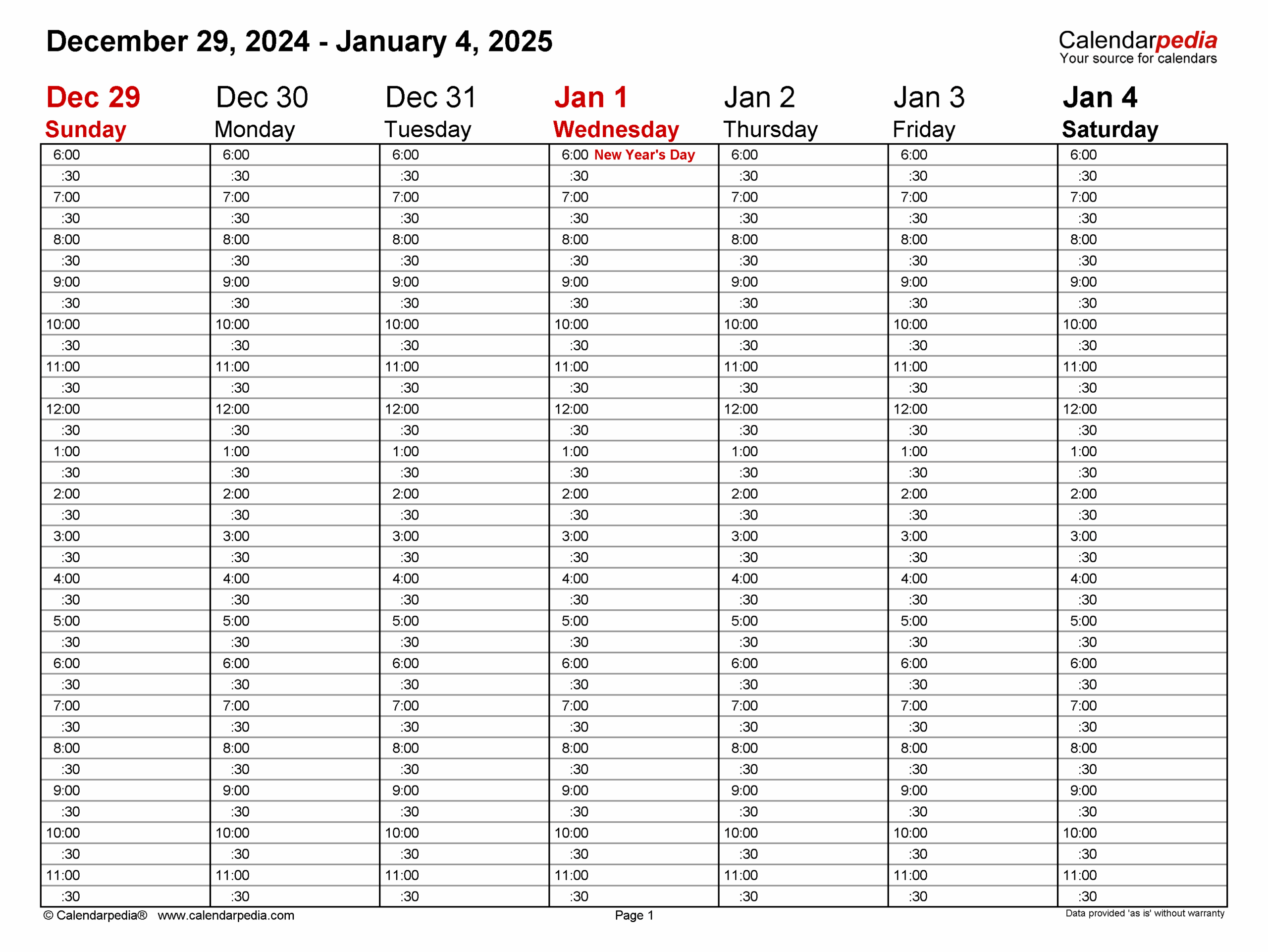 Weekly Calendar 2025 Portrait Days Vertically