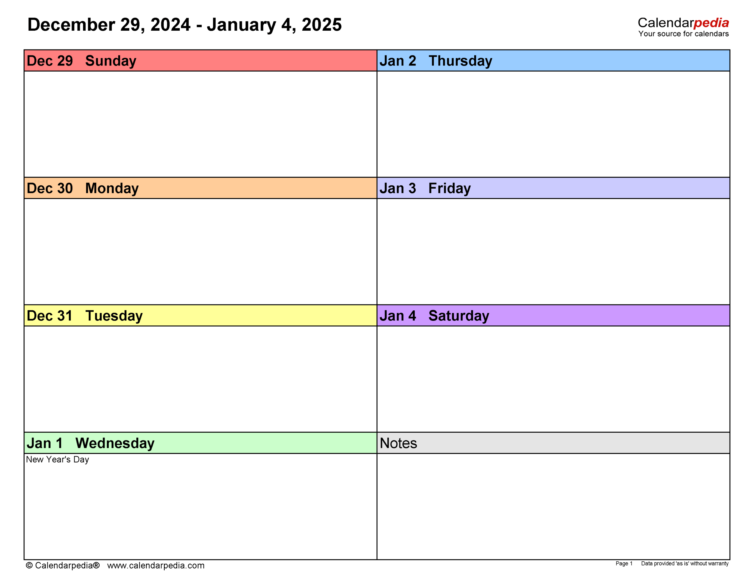 Printable Weekly Calendars 2025 Tessa Whitakers