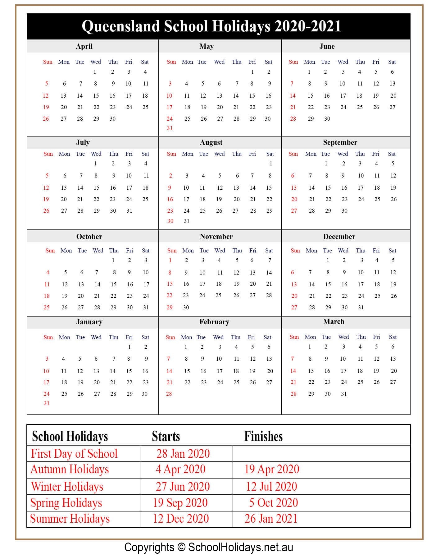 2025 Calendar With Queensland School Holidays