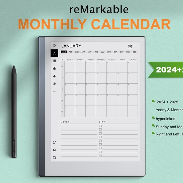 Remarkable 2 Calendar 2025 Etsy