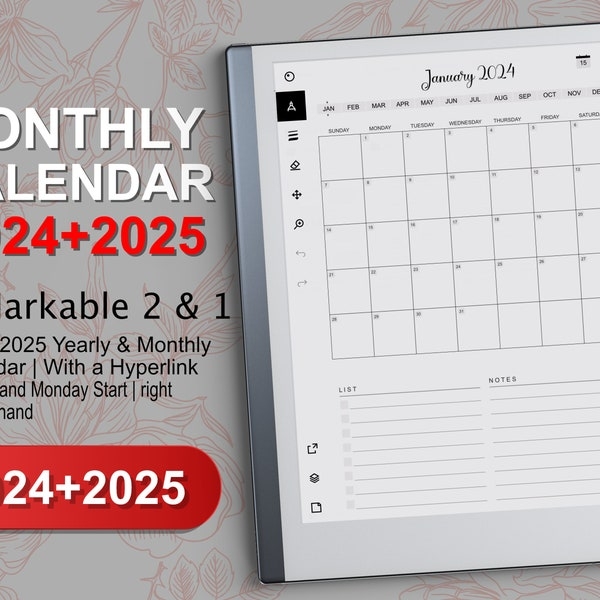 Remarkable 2 Templates 2024 2025 Yearly Monthly Calendar Etsy
