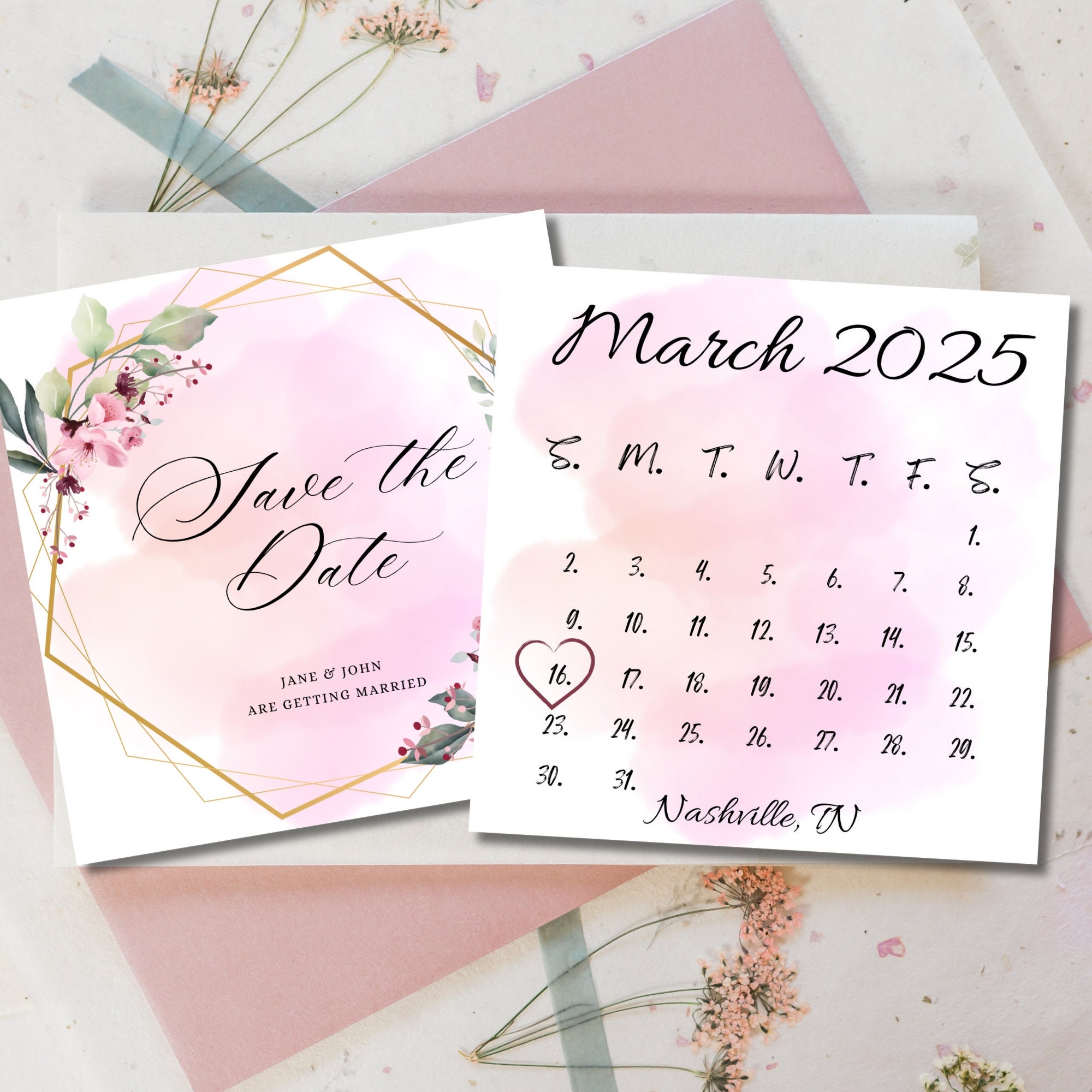 Romantic March 2025 Calendar Save The Date With Pink Florals Etsy