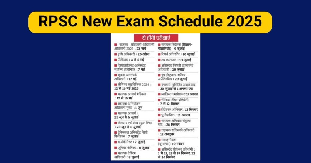 RPSC Exam Calendar 2025 Check Revised Exam Schedule