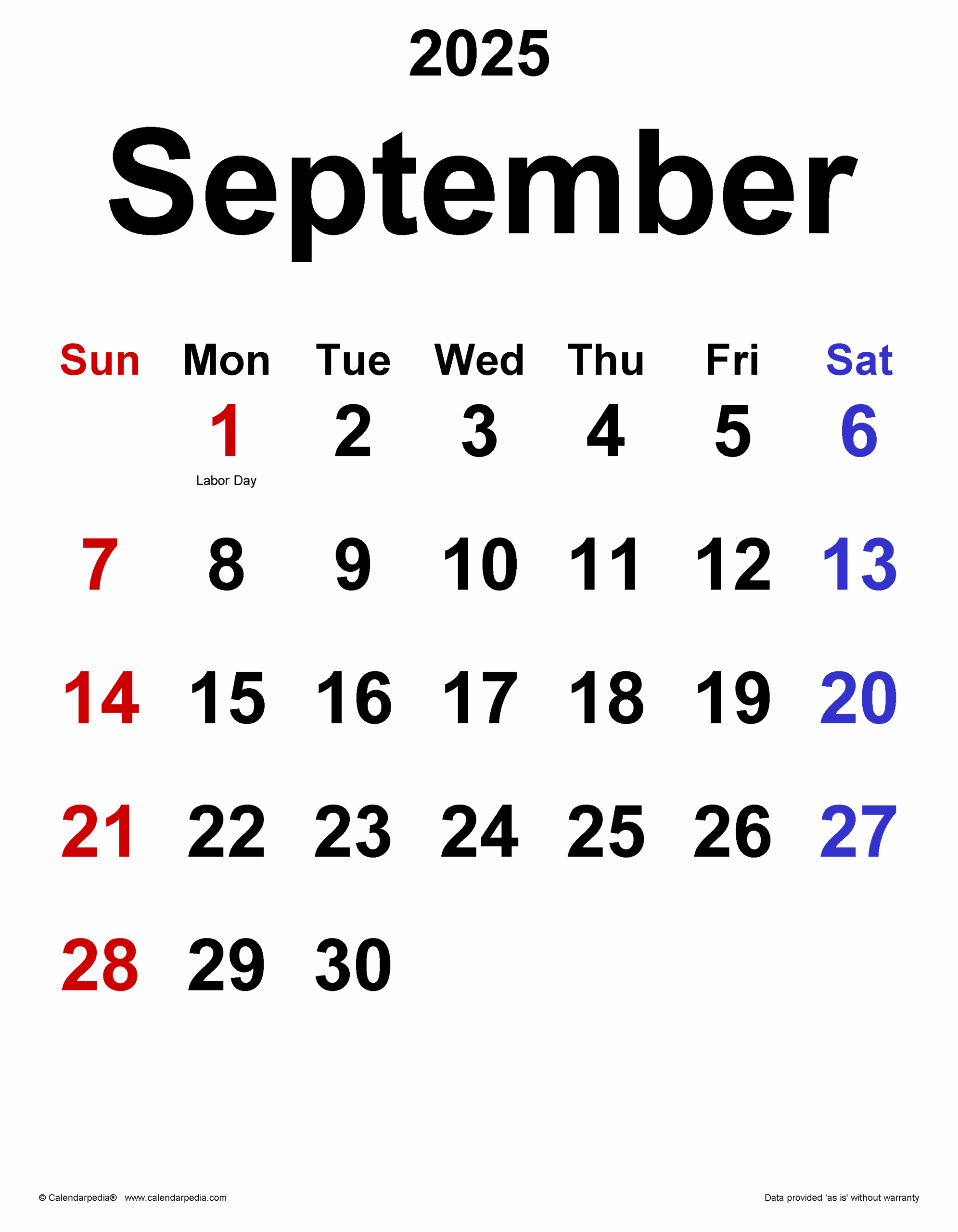 September 2025 Calendar Portrait Printable William L Swanson
