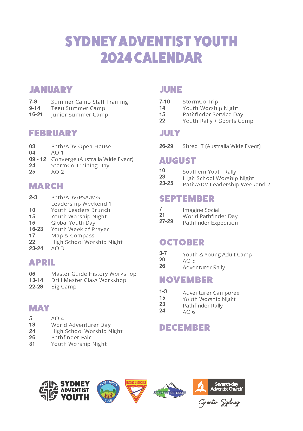 Seventh Day Adventist Calendar Of Events 2025 Kylen Minerva