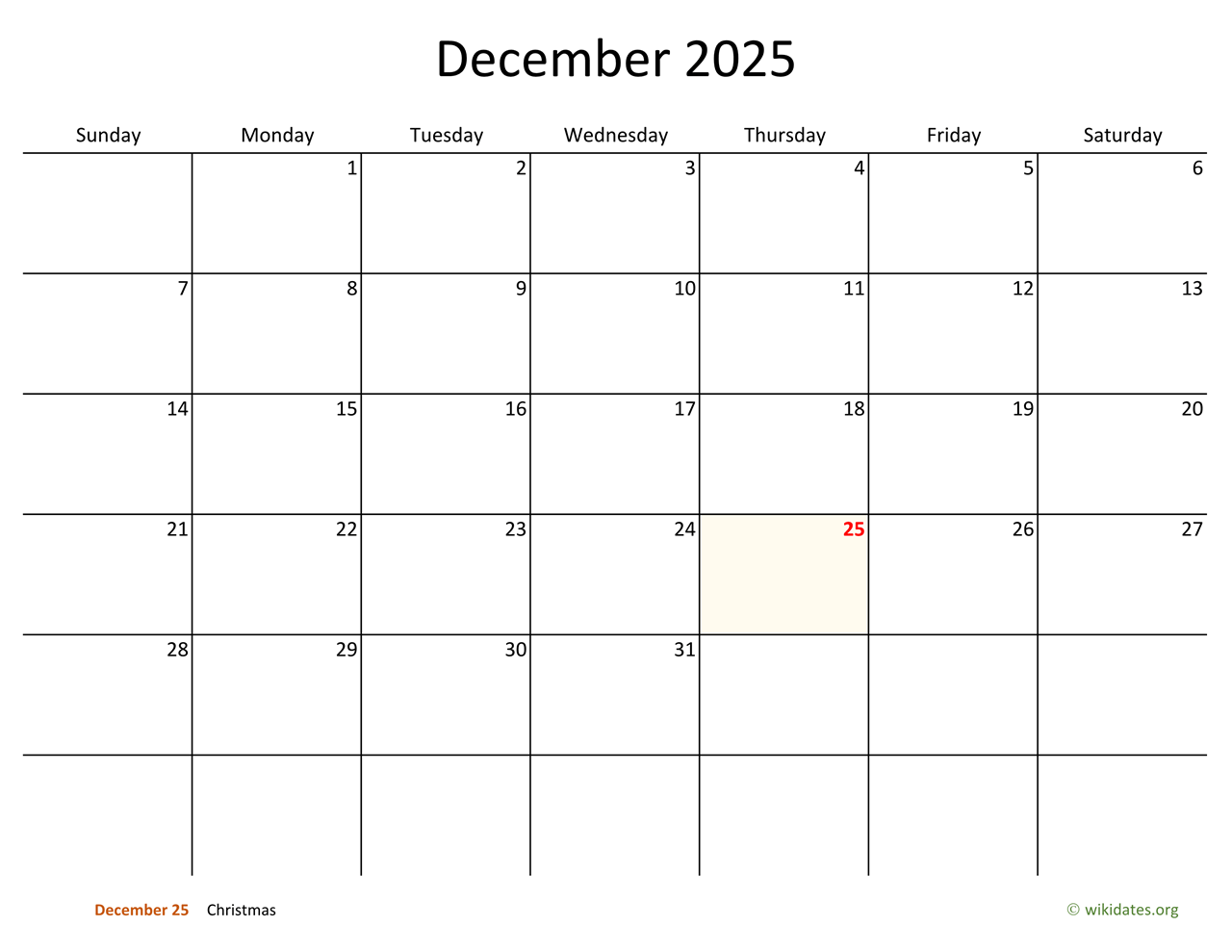Simple December 2025 Calendar Free Christina M Jensen