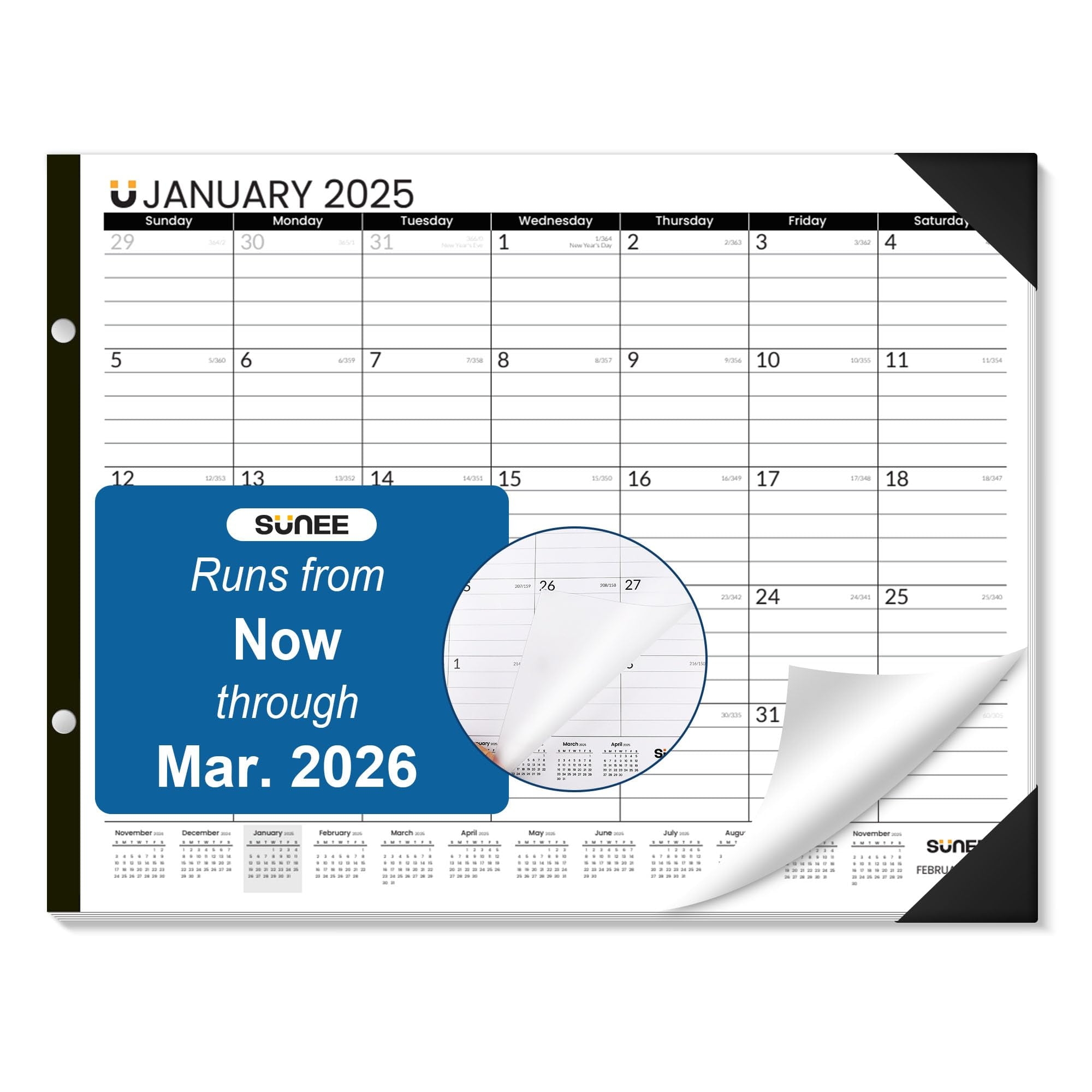 SUNEE 2025 Desk Calendar Large 22x17 From Now To March 2026 Extra 
