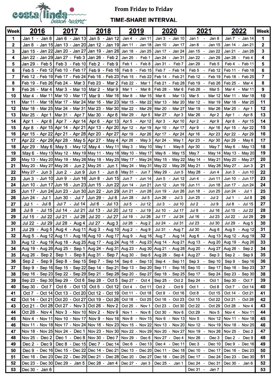 Timeshare 2025 Weeks Calendar Printable Word Doc Gaspard Wilson