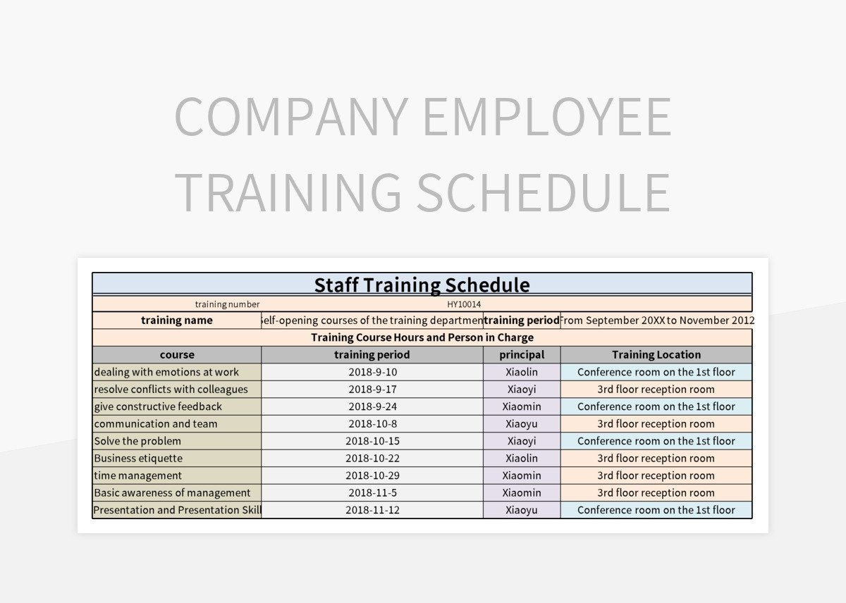 2025 Training Calendar Template